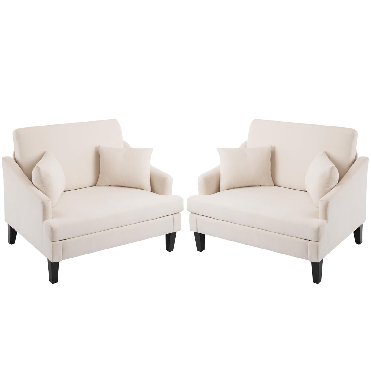 Bezseller Oversized Accent Chairs Set Of 2, 33.5' Wide Seat Comfy Armchair With 2 Pillows, Upholstered Big Reading Chair, Moder
