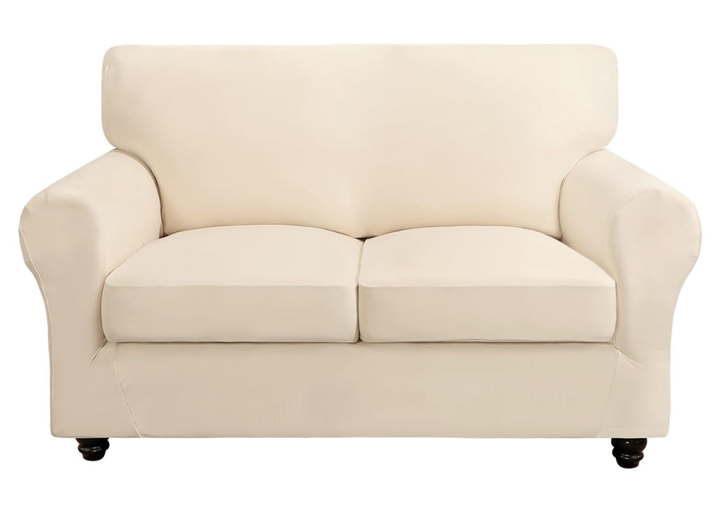 Searchi Stretch Sofa Cover Couch Cover, 3 Pieces Loveseat Slipcover With 2 Separate Cushion Cover, Washable Furniture Protector For Living Room(Loveseat, Silver Beige)