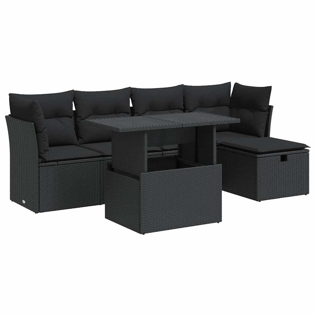 vidaXL 6 Piece Patio Sofa Set with Cushions Black Poly Rattan