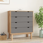 vidaXL Solid Wood Pine Drawer Cabinet OTTA – Scandinavian Style, Brown & Gray, Ample Storage Space, Stable Frame, with Wall Attachment Device