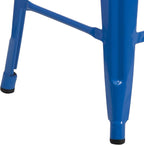 24 High Backless Blue Metal Counter Height Stool with Square Wood Seat