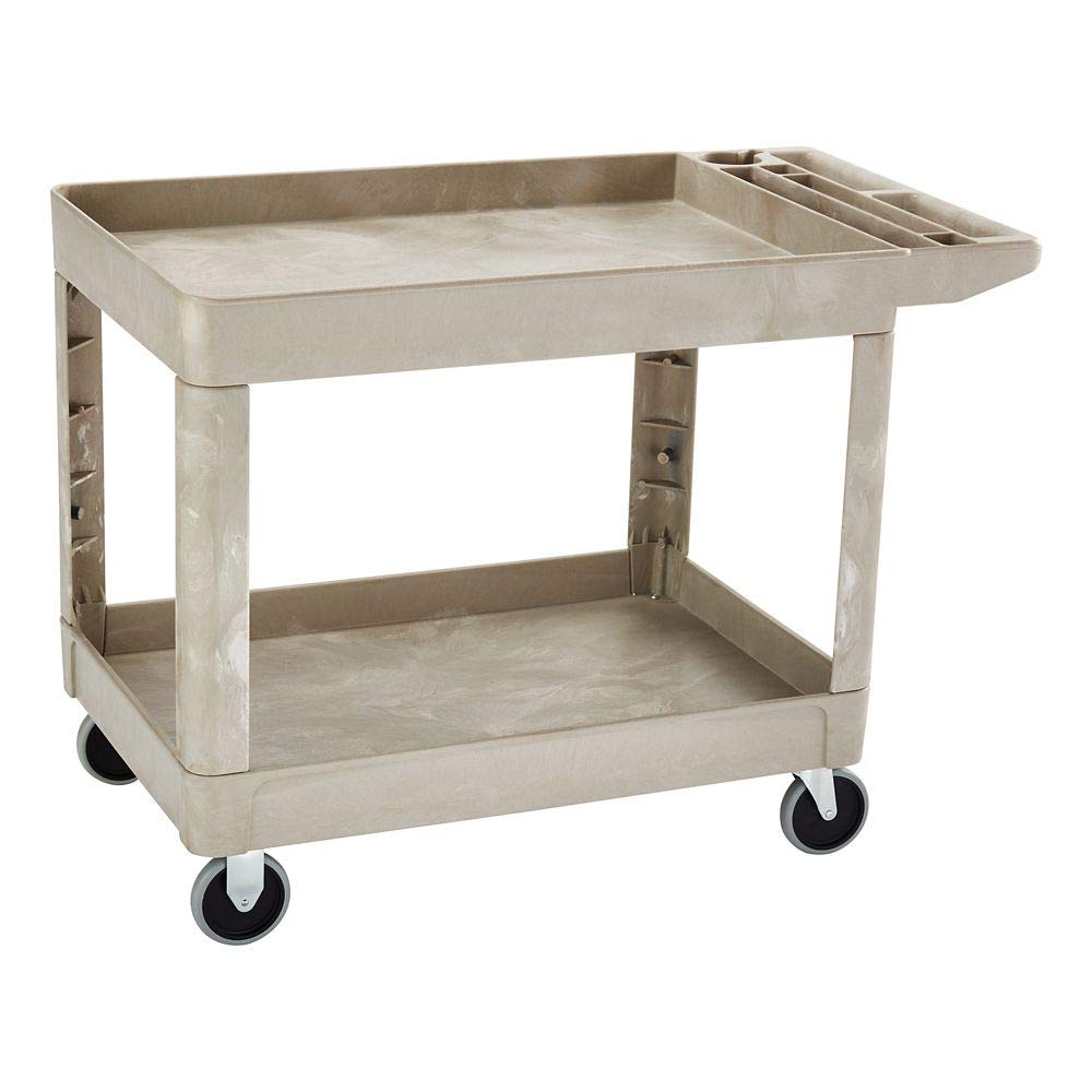 Rubbermaid Commercial Products Heavy Duty 2-Shelf Utility/Service Cart, Medium, Lipped Shelves, Storage Handle, 500 lbs. Capacit
