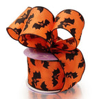 2 1/2'X10 Yards Orange Bats Halloween Satin Wired Ribbon