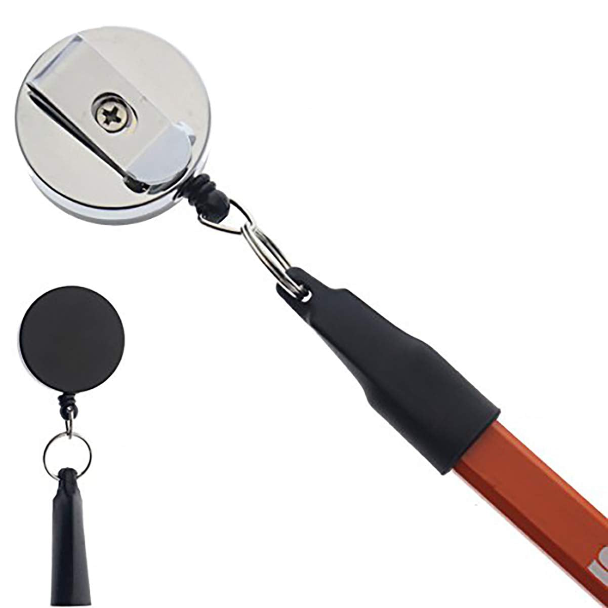 Specialist Id 5 Pack - Heavy Duty Retractable Pull Pen Holder - Ideal For Markers & Carpenter Pencils - Thick Nylon Cable, Self