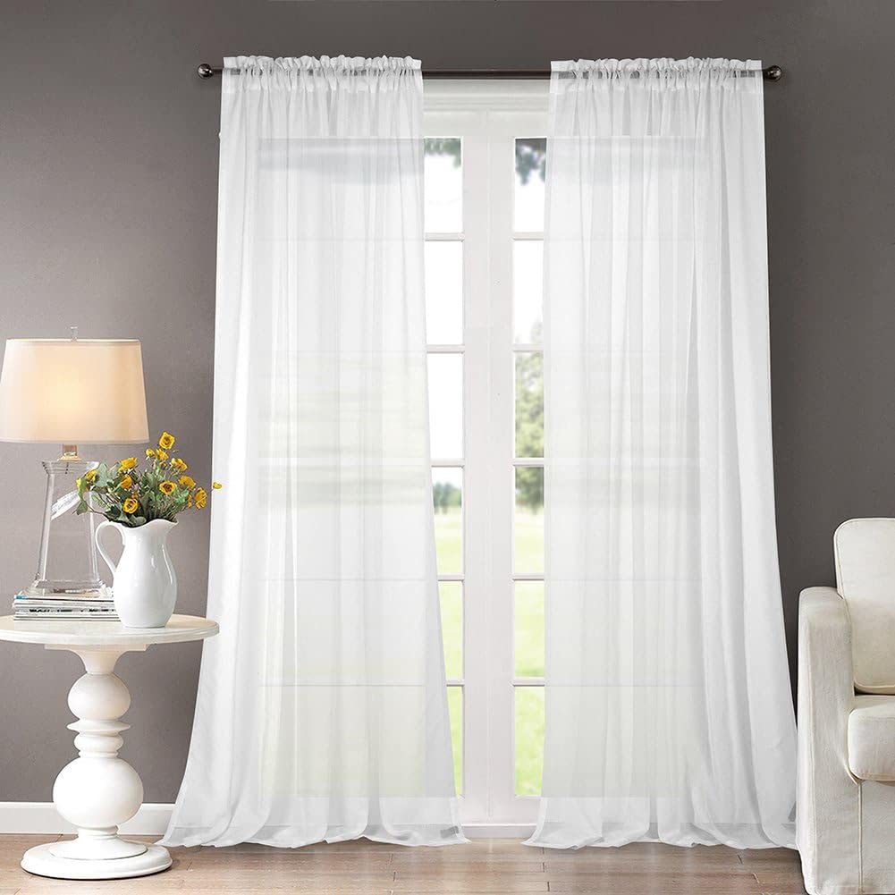 Dreaming Casa Solid Sheer Curtains Draperies White Rod Pocket 2 Panels 100'' W x 102'' L