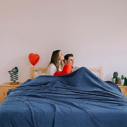 Hillfair 100% Cotton Blanket- 120'' X 120'' Xxl Oversized King Bed Blankets - Family Size 10 Ft X 10 Ft Big - Waffle Blankets -