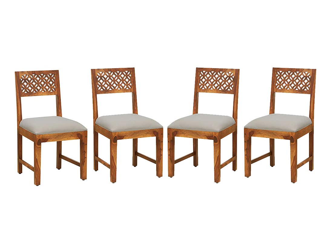 Ankita Handicraft Sheesham Wood Dining Chairs Set Of 4 For Dining Room Furniture || Solid Wood Cnc Chairs Set With Cushion For L