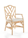 Kouboo Rattan Chippendale Upholstered Dining Armchair, Natural Color, Set of 2 Chairs