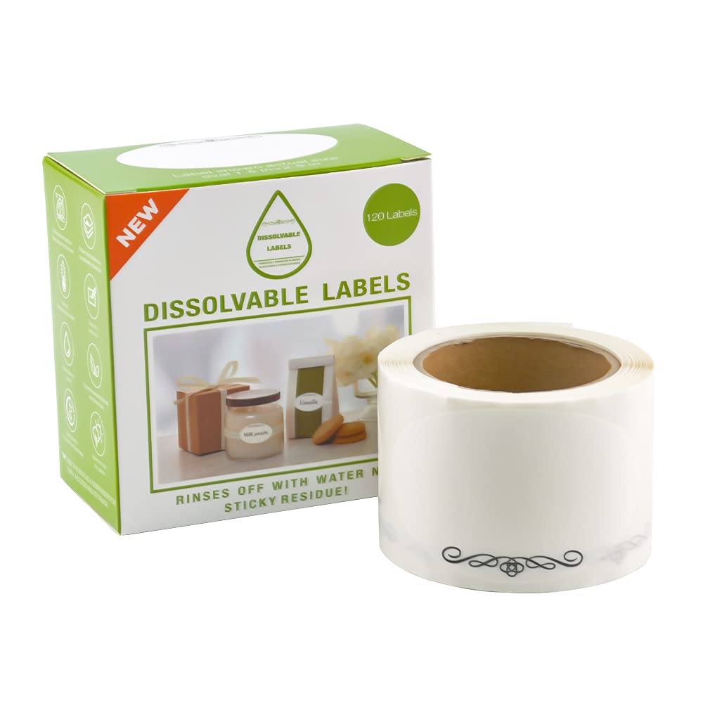 L LIKED White Dissolvable Label, Disposable canning Labels, 1 12 x 2 12 (Roll of 120) (1 Rolls)