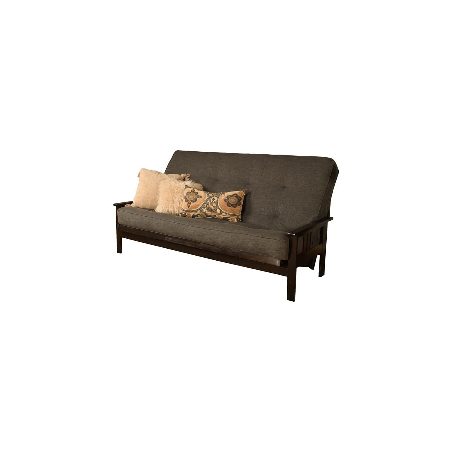 Kodiak Furniture Monterey Queen-Size Espresso Wood Futon-Linen Charcoal Mattress