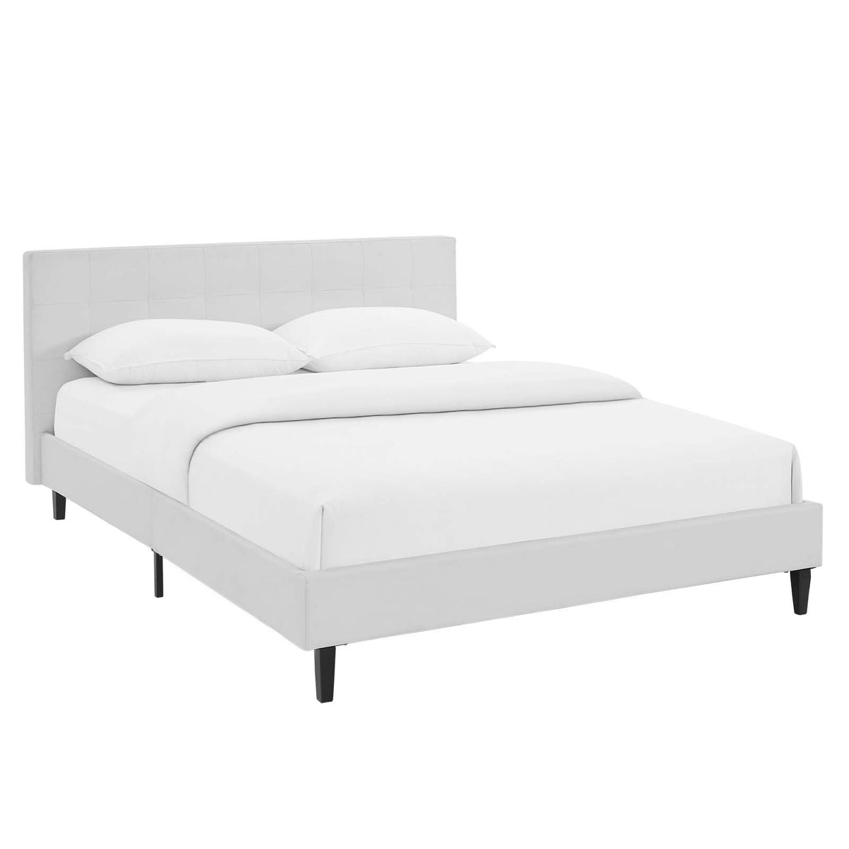 Modway Linnea Upholstered White Faux Leather Full Platform Bed With Wood Slat Support