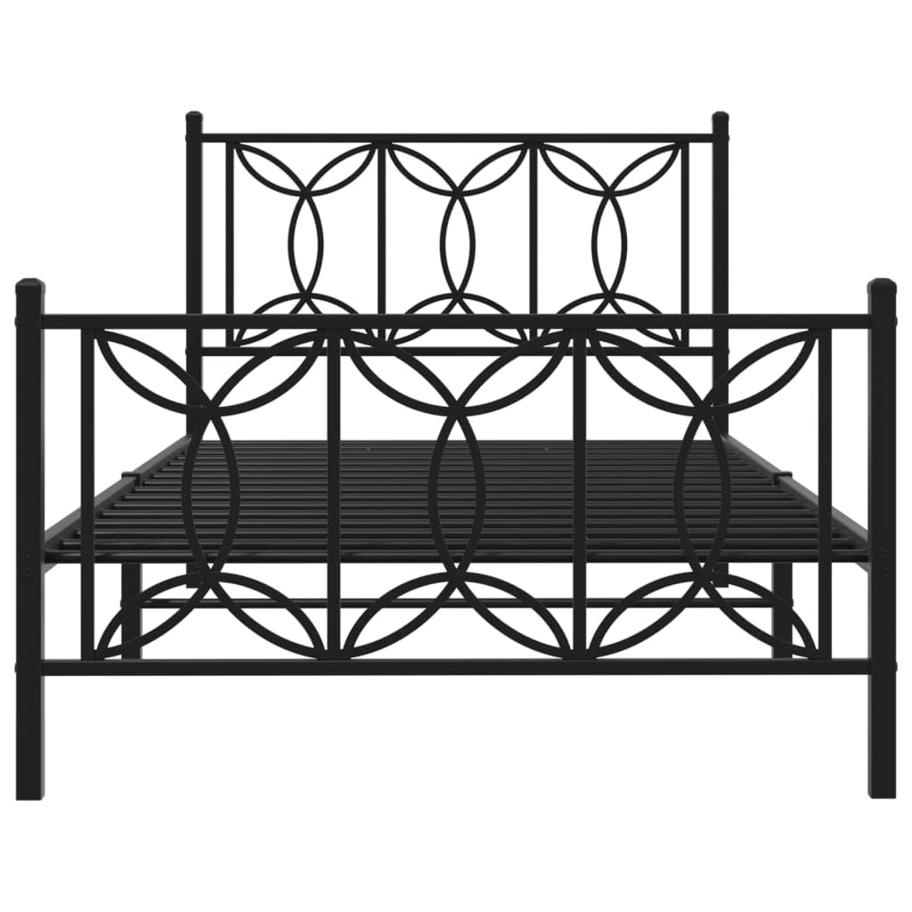 vidaXL Metal Bed Frame with Headboard/Footboard - Black, Single Bed, 81.5"x41.3"x35.4", Steel Slats & Legs, Under-Bed Storage