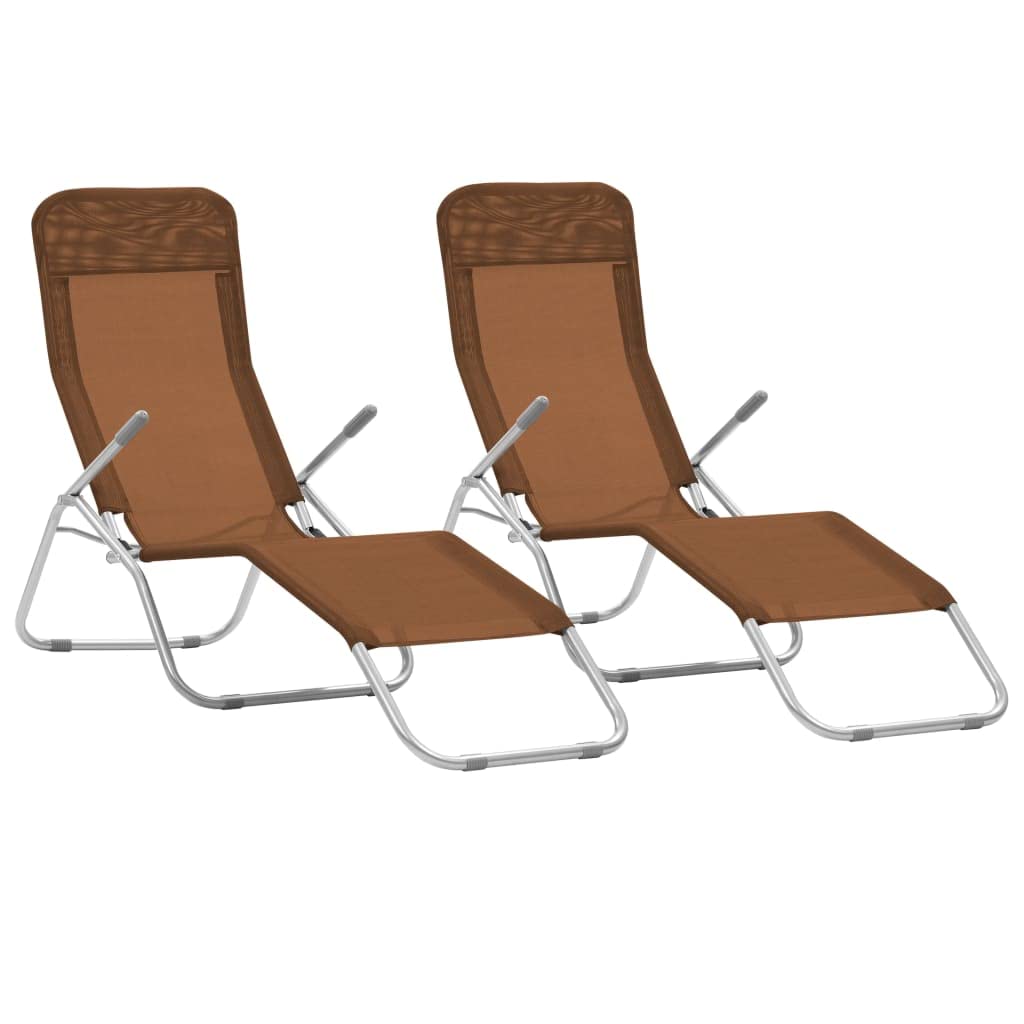 vidaXL 2X Folding Sun Loungers Patio Garden Outdoor Terrace Beach Reclining Chair Sun Day Lounge Camping Bed Sunlounger Textilene Taupe
