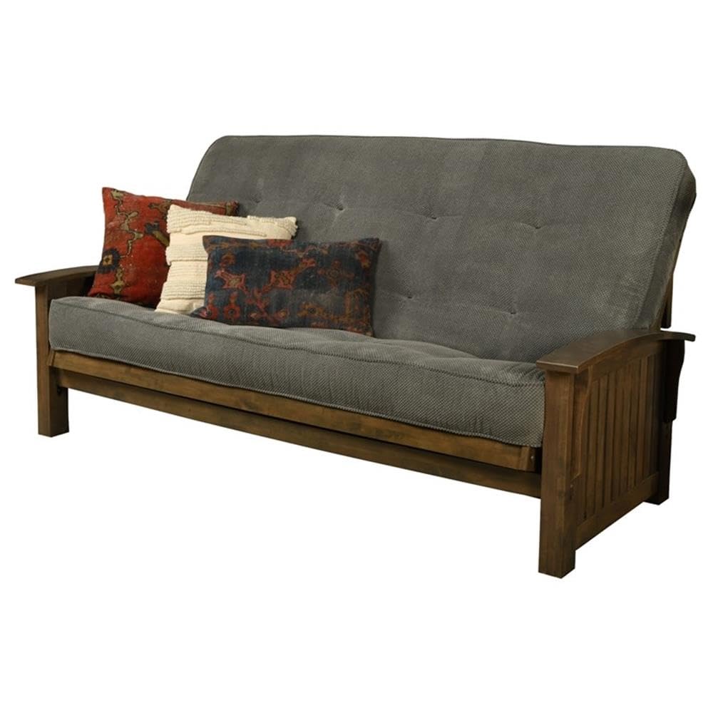 Kodiak Furniture Washington Queen Size Futon Frame and Mattress Set - Wood Futon Frame with Mattress Included in Thunder Gray Color