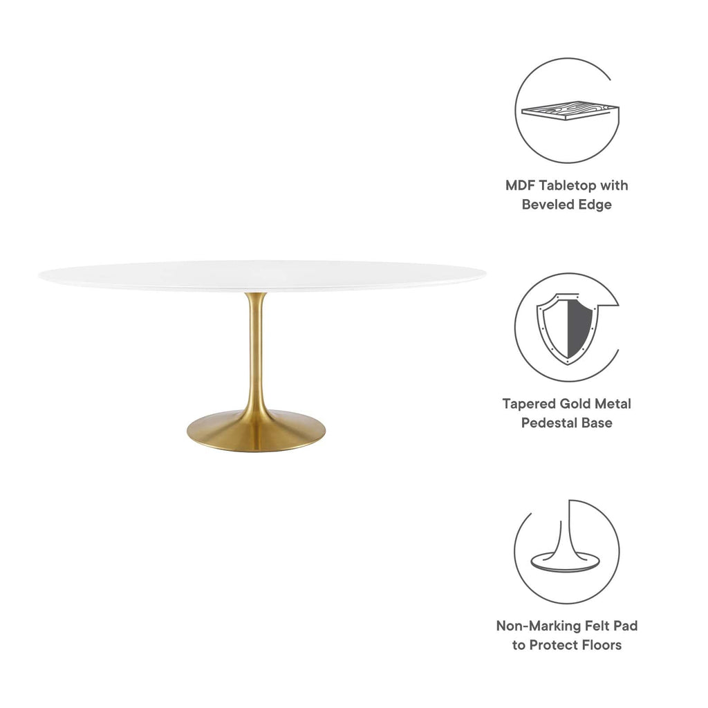 Modway Lippa 78" Oval-Shaped Mid-Century Modern Dining Table With White Wood Top And Gold Base