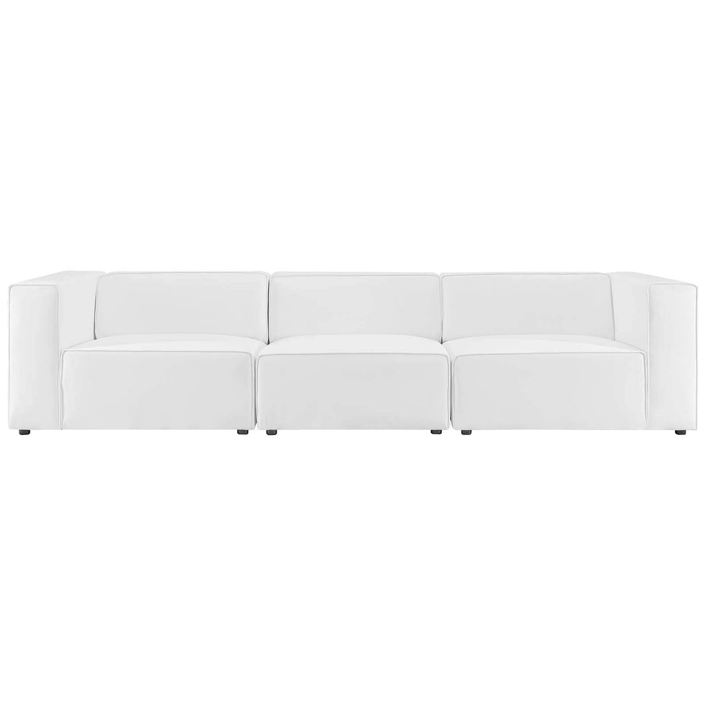Modway Mingle Vegan Leather 3-Piece Sectional Sofa in White