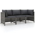 vidaXL 3Seater Patio Sofa with Cushions Gray Poly Rattan