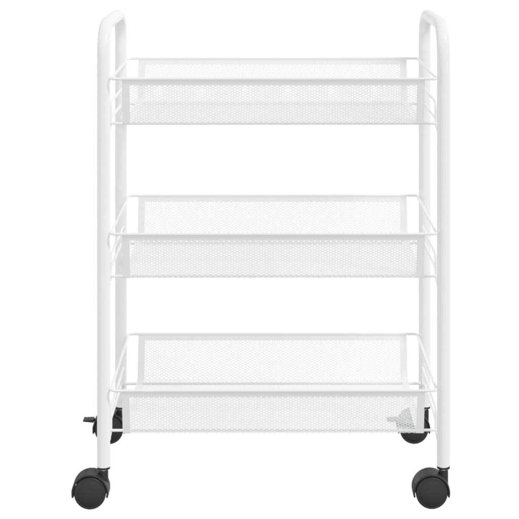 vidaXL 3-Tier Iron Kitchen Trolley in White - Mobile Cart with Removable Mesh Baskets for Kitchen, Bathroom, and Office use