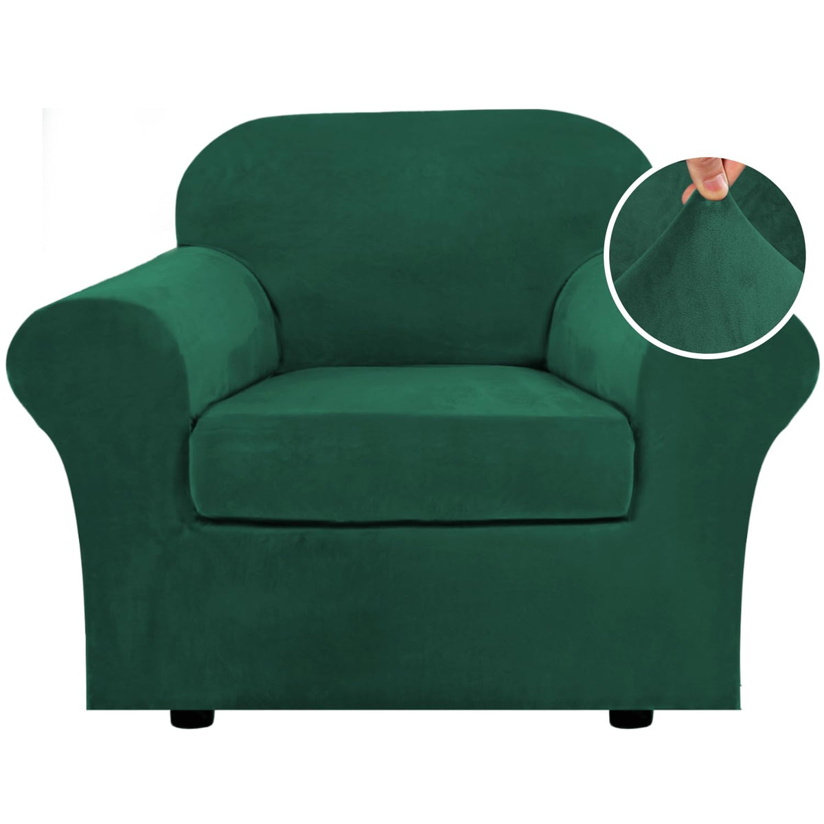 H.Versailtex Rich Velvet Stretch 2 Piece Chair Cover Chair Slipcover For Christmas Sofa Cover Furniture Protector Couch Soft Wit