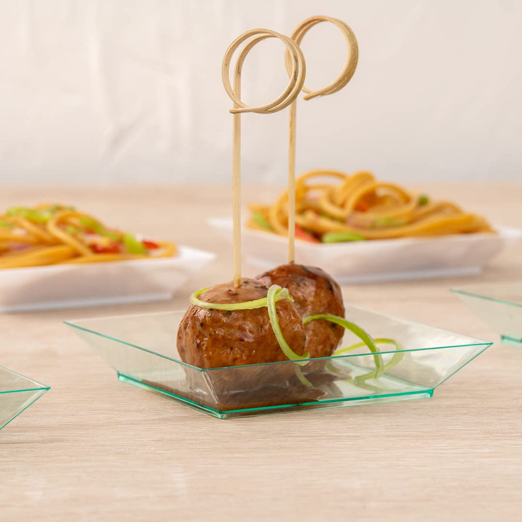 Restaurantware Square Seagreen Plastic Small Modern Plate - 4'' X 4'' X 1/2'' - 100 Count Box