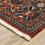 HomeRoots 509219 8 x 11 ft. Red Blue Ivory & Orange Oriental Power Loom Stain Resistant Rectangle Area Rug with Fringe