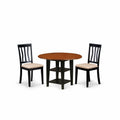 East West Furniture SUAN3-BCH-C 3 Piece Dining Room Table Set Contains a Round Kitchen Table with Dropleaf & Shelves and 2 Linen Fabric Upholstered Chairs, 42x42 Inch, Black & Cherry