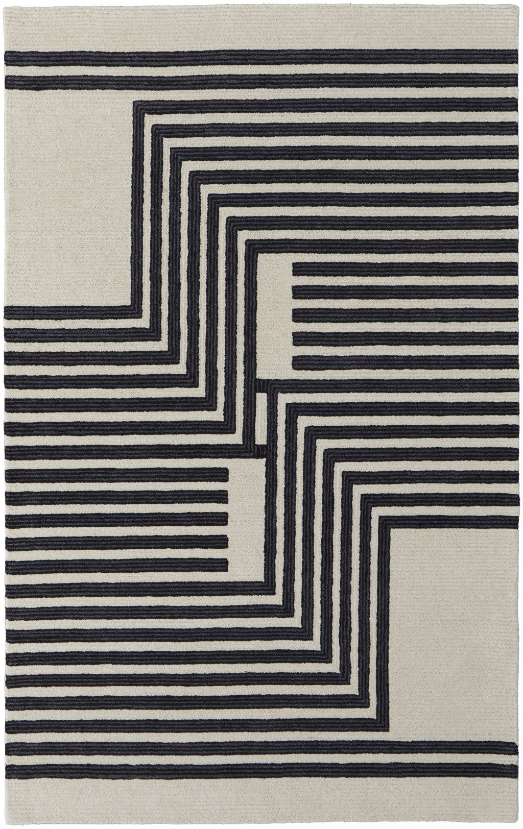 HomeRoots 514382 9 x 12 ft. Gray Ivory & Black Wool Abstract Hand Tufted Handmade Rectangle Area Rug