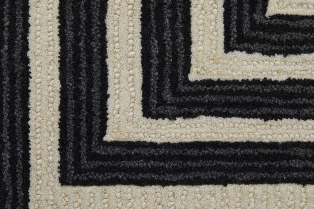 HomeRoots 514382 9 x 12 ft. Gray Ivory & Black Wool Abstract Hand Tufted Handmade Rectangle Area Rug