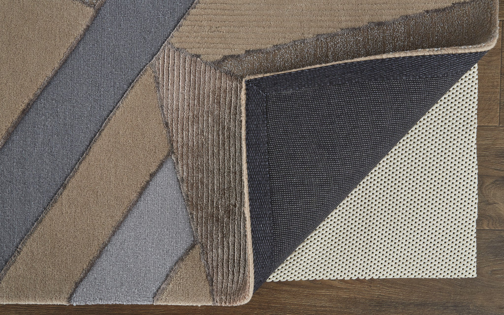 HomeRoots 514601 10 x 14 ft. Tan Brown & Blue Wool Geometric Hand Tufted Handmade Rectangle Area Rug