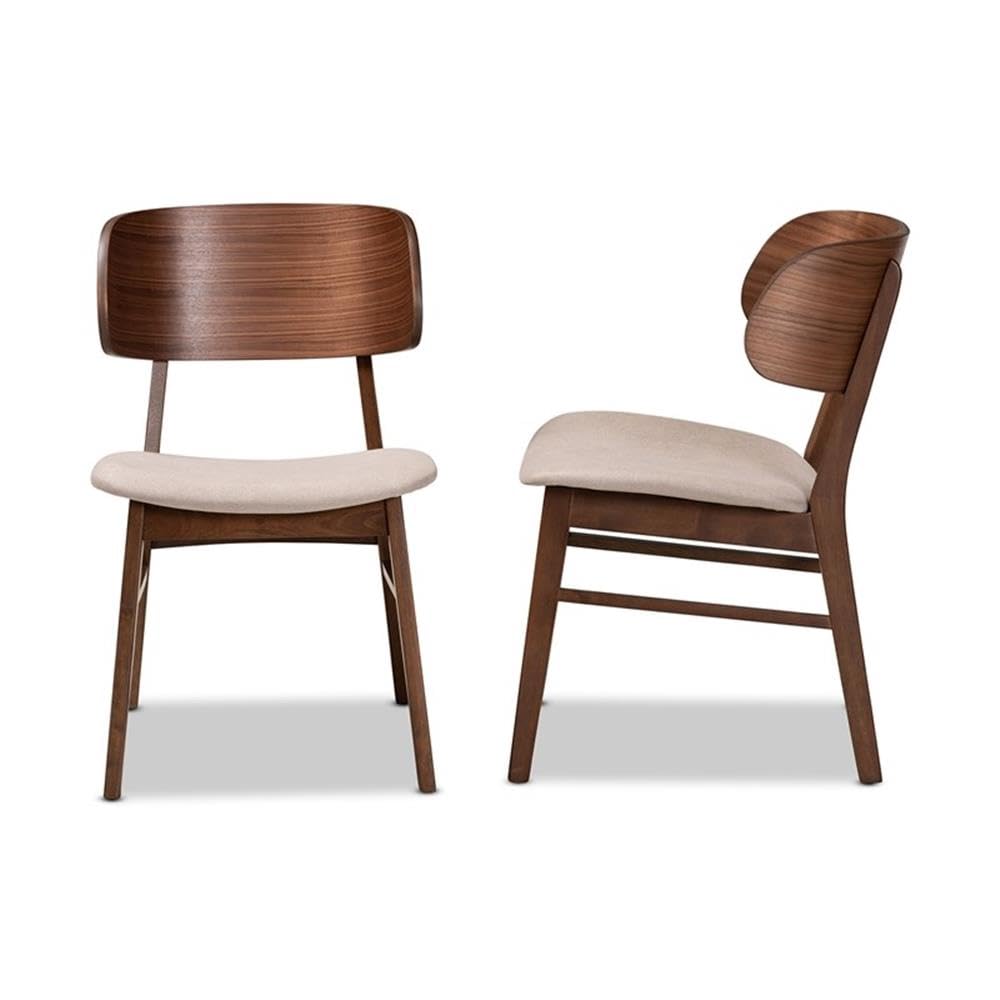 Baxton Studio Alston Mid-Century Modern Beige Fabric Upholstered and Walnut Brown Finished Wood 2-Piece Dining Chair Set