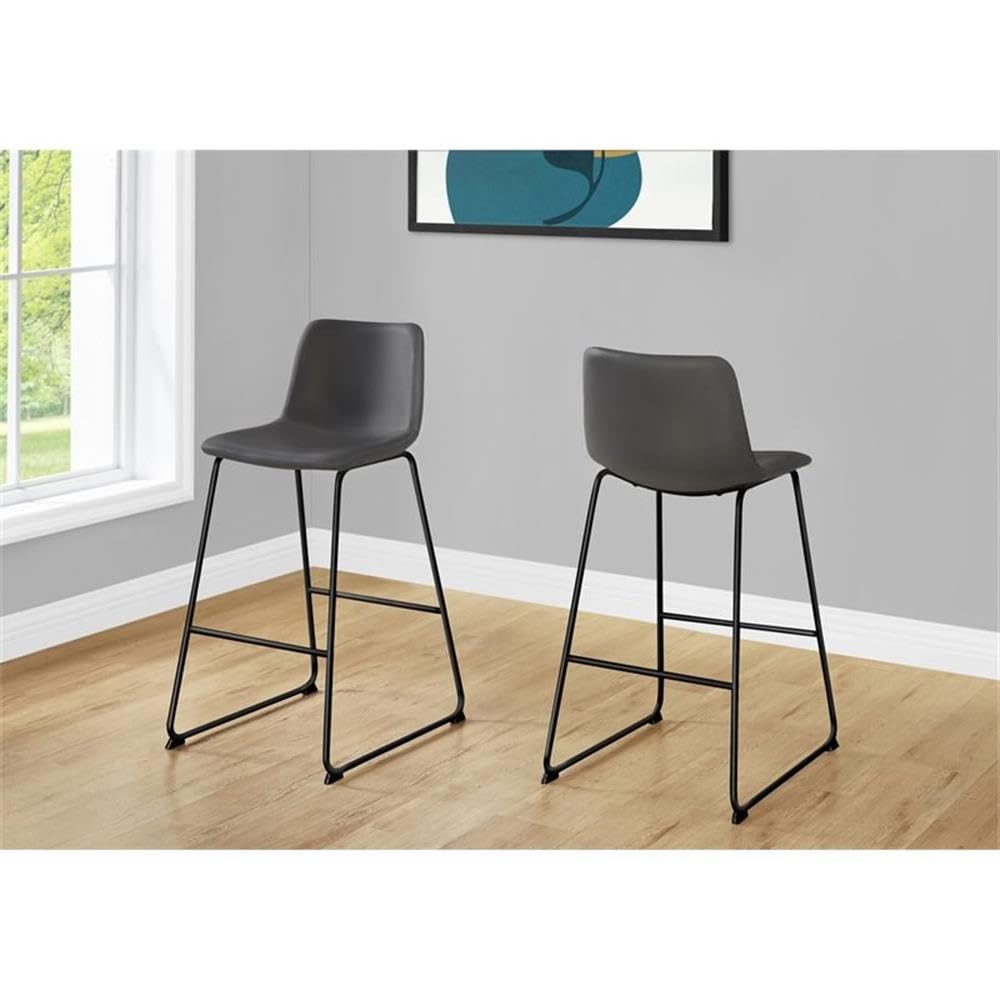 Monarch Specialties I 7752 Office Chair, Bar Height, Standing, Computer Desk, Work, Pu Leather Look, Metal, Grey, Black, Contemporary, Modern