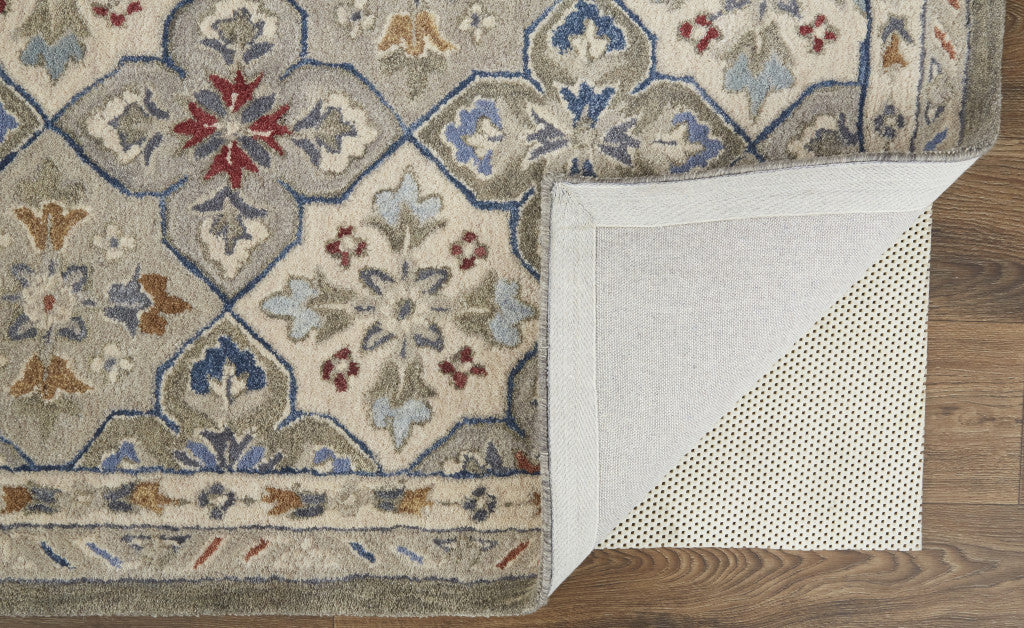 HomeRoots 514801 9 x 12 ft. Taupe Ivory & Red Wool Patchwork Hand Tufted Handmade Stain Resistant Rectangle Area Rug