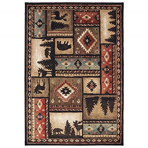 HomeRoots Polypropylene 8’x10’ Black and Brown Nature Lodge Area Rug