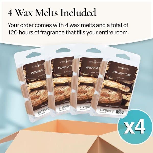 Candle Warmers Etc Classic Wax Melts 2.5Oz, Mahogany Teak Fragrance (4-Pack) - Each Pack Has X4 2.5 Oz Wax Melts And 30 Hours Of