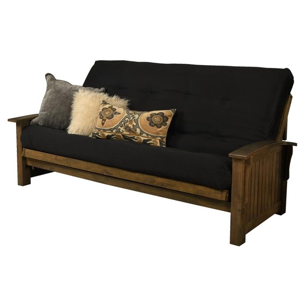Kodiak Furniture Washington Queen Size Futon Frame and Mattress Set - Wood Futon Frame with Mattress Included in Suede Black Color