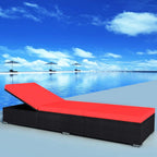 vidaXL Outdoor Sun Lounger with Cushion - Adjustable Comfort, Water-Resistant Poly Rattan, Black and Red, Sturdy Steel Frame - Ideal Garden or Patio Furniture