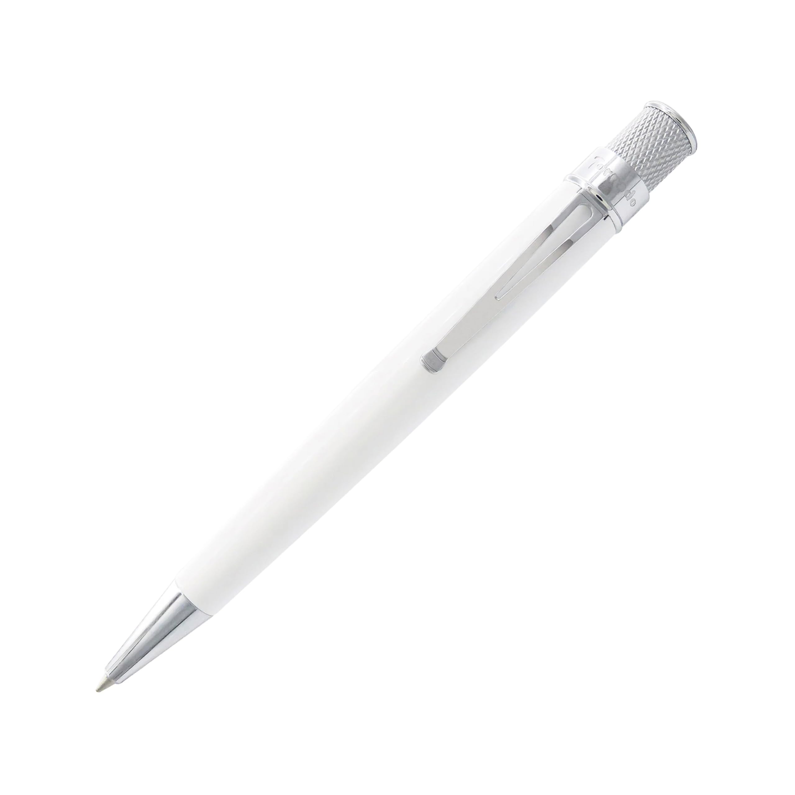 Retro 1951 Tornado Classic Lacquer White Rollerball Pen - Glow In The Dark, Chrome Accents, Knurl Twist-Top, Smooth Rollerball R