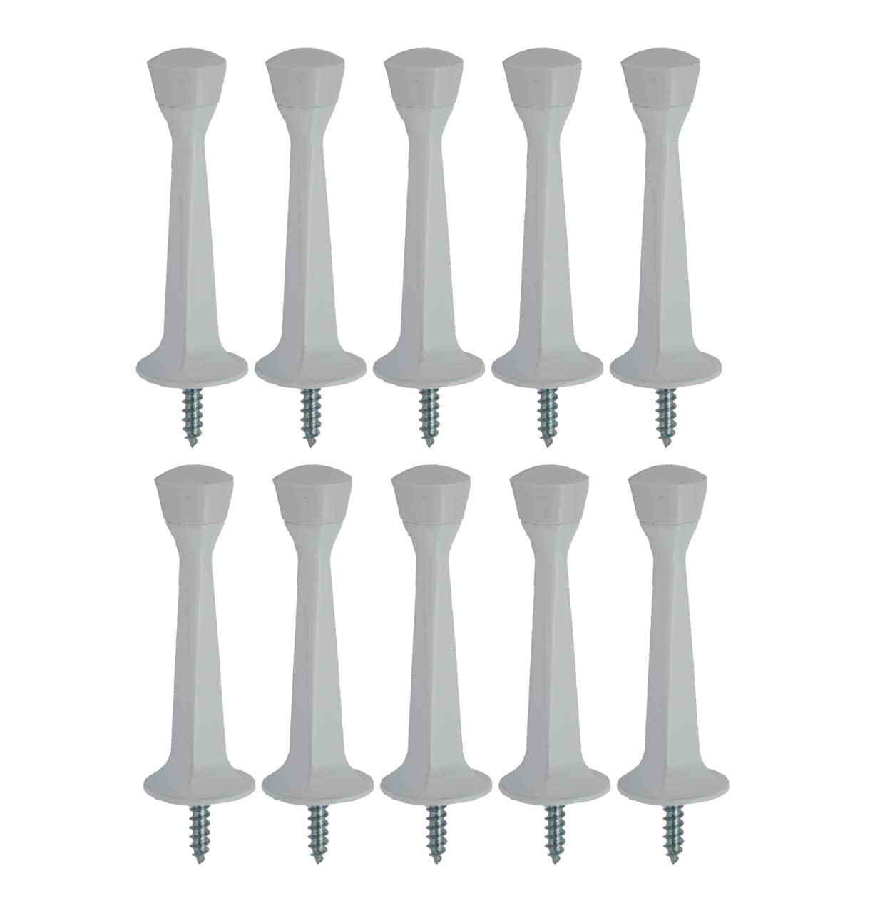 Qcaa Rubber Tip Heavy Duty Solid Rigid Door Stop, 3', Zinc Die Cast, White, 10 Pack, Made In Taiwan