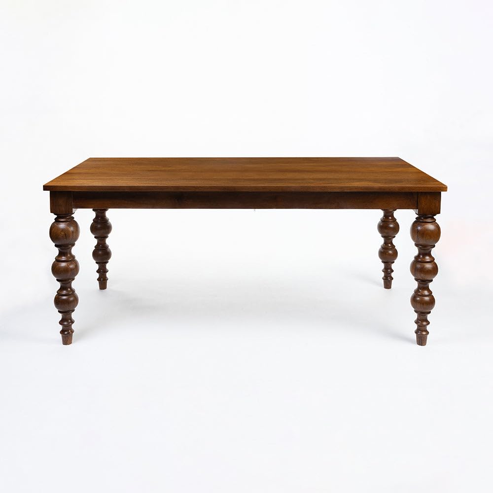 Quick Artsy Furniture Solid Wood Dining Table With Ornate Turned Legs, Walnut Brown, Classic Traditional Style