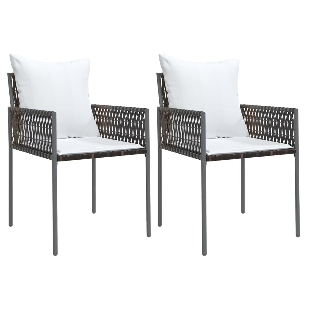 vidaXL Garden Chairs – Stylish Patio Chairs with Cushions in Brown – Modern Poly Rattan Furniture for Outdoors, Garden, Terrace – Weather Resistant and Easy to Clean – Sturdy Construction with Ste...