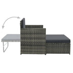 vidaXL Patio Lounge Set - 2 Piece Outdoor Furniture with Convertible Sofa Bed, Space Saving Footstool, Removable & Washable Cushion Covers, Durable Poly Rattan & Powder-Coated Steel Frame, Gray