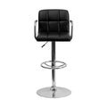 2 Pk. Black Quilted Vinyl Adjustable Height Barstool with Arms and Chrome Base