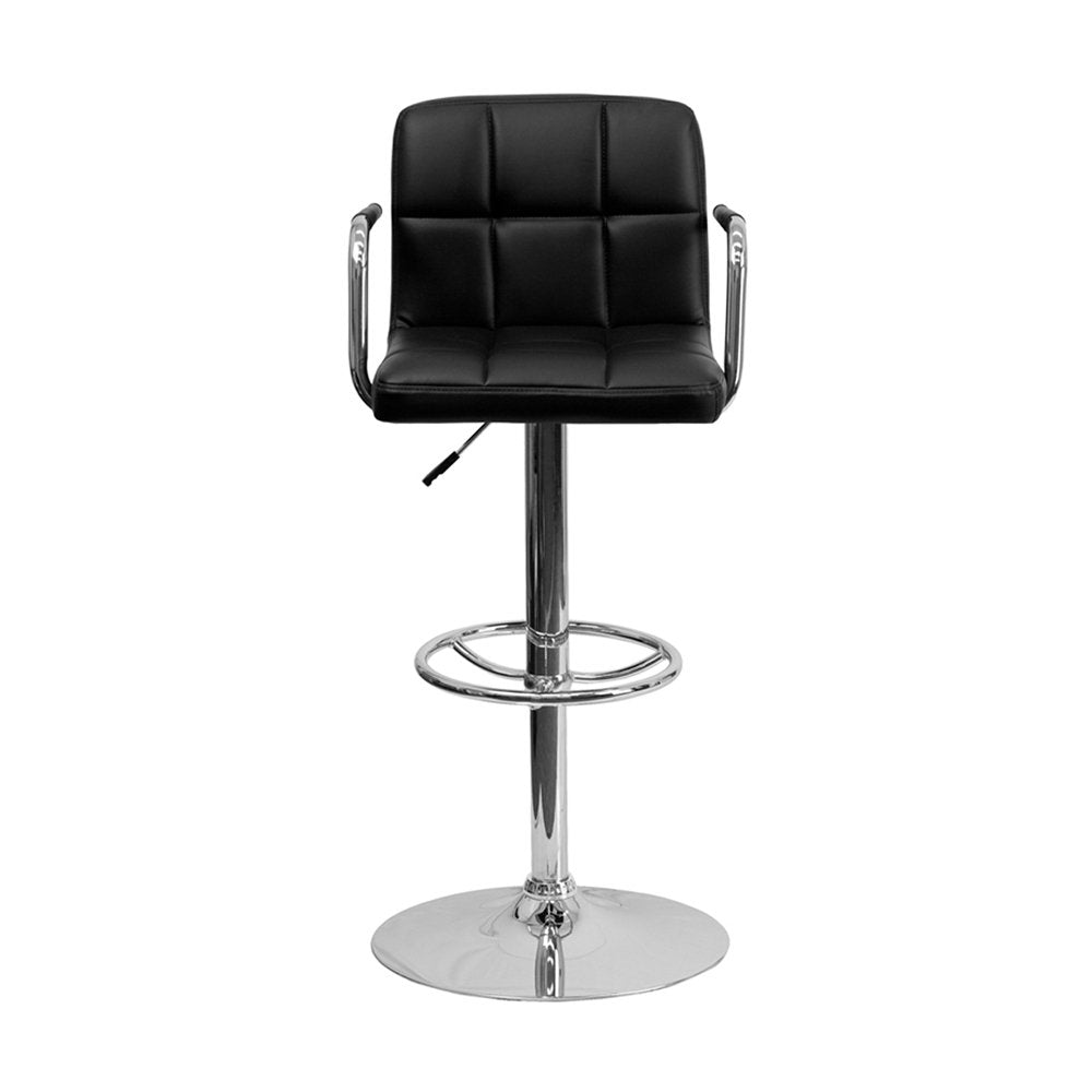 2 Pk. Black Quilted Vinyl Adjustable Height Barstool with Arms and Chrome Base