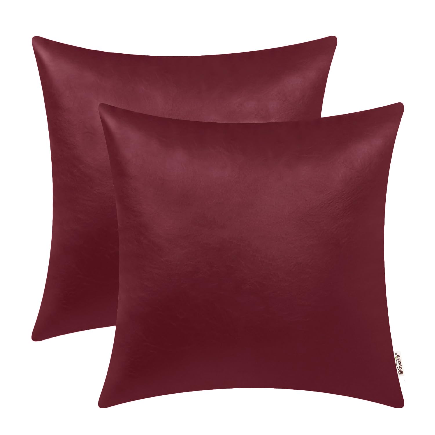 Brawarm Faux Leather Throw Pillow Covers 18 X 18 Inches - Black Leather Pilow Covers Pack Of 2, Solid Dyed Leather Pillowcases F