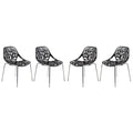 LeisureMod Asbury Modern Dining Chair Set of 4, Chrome Legs, Black for Dining Room and Kitchen