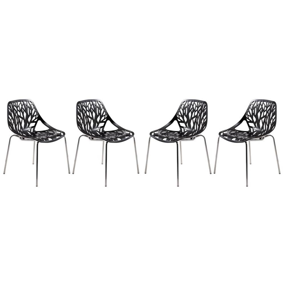 LeisureMod Asbury Modern Dining Chair Set of 4, Chrome Legs, Black for Dining Room and Kitchen