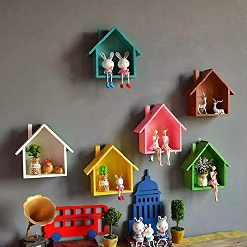 Decorous Shoppee Wall Hanging Shelves/Wooden Wall Shelves/Rack and Shelf/Display Shelf Hut Shape MultiColor Set of 6 (Multicolo