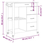 vidaXL Rolling Kitchen Trolley on Wheels - Solid Wood Pine, 4 Drawers, 2 Shelves, Honey Wax Finish, 33.1"x15.7"x35.4", Multipurpose Cart