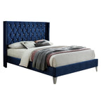 Better Home Products Alexa Velvet Upholstered Full Platform Bed in Blue