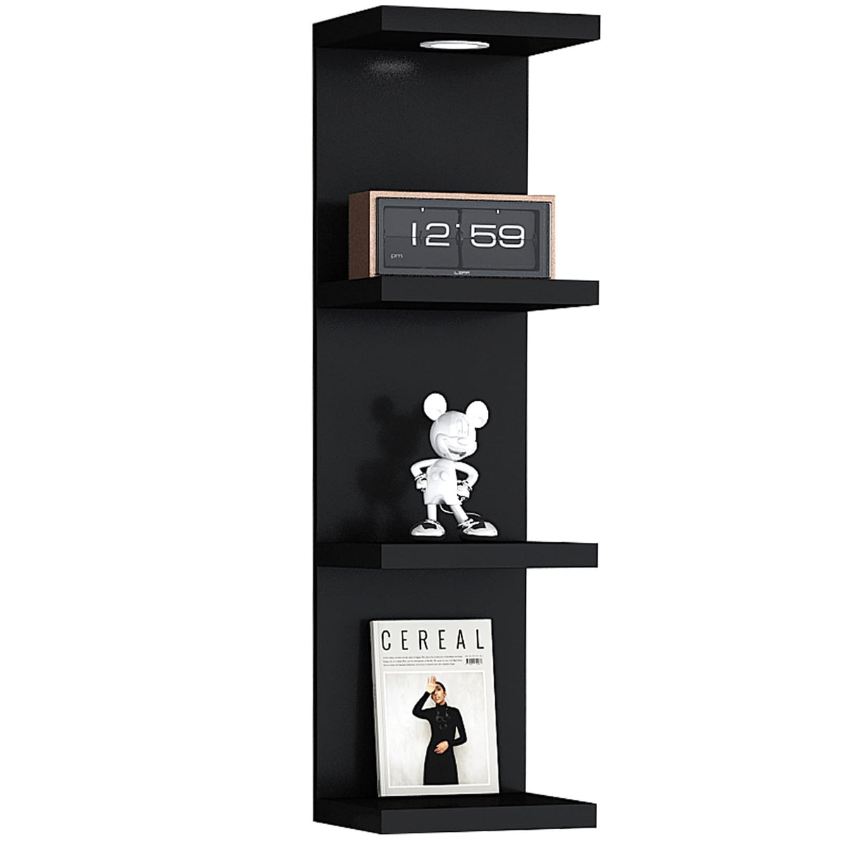 LitaEther Versatile 4 Tier Wall Shelf Unit,Black Lack Wall Shelf,Display Floating Shelf with LED Remote Control Light